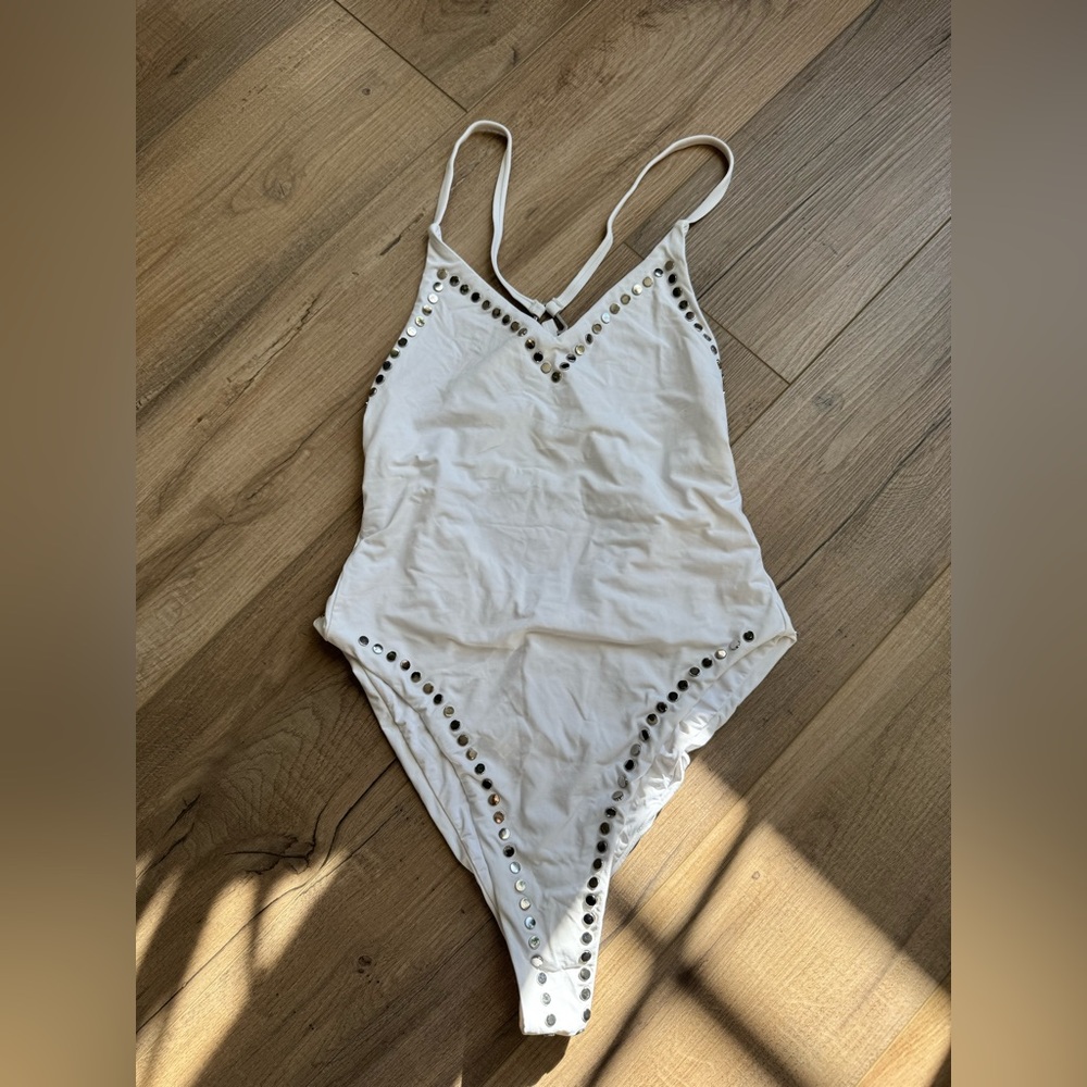 Doce Vita White Studded One-Piece Swimsuit, Size L
